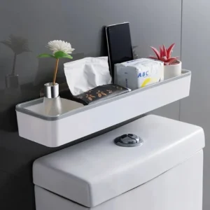 White over-toilet shelf